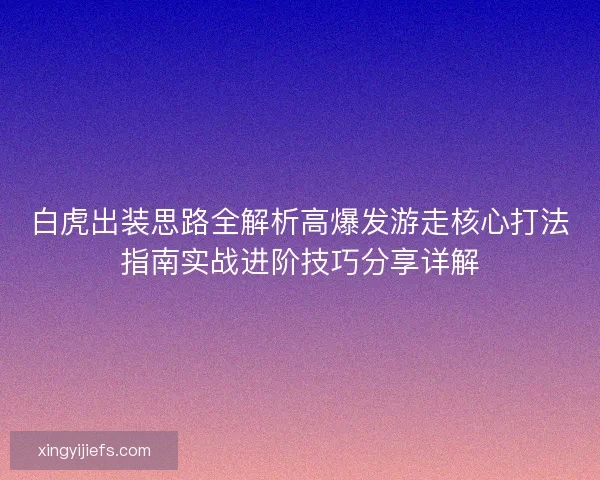 白虎出装思路全解析高爆发游走核心打法指南实战进阶技巧分享详解