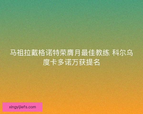 马祖拉戴格诺特荣膺月最佳教练 科尔乌度卡多诺万获提名