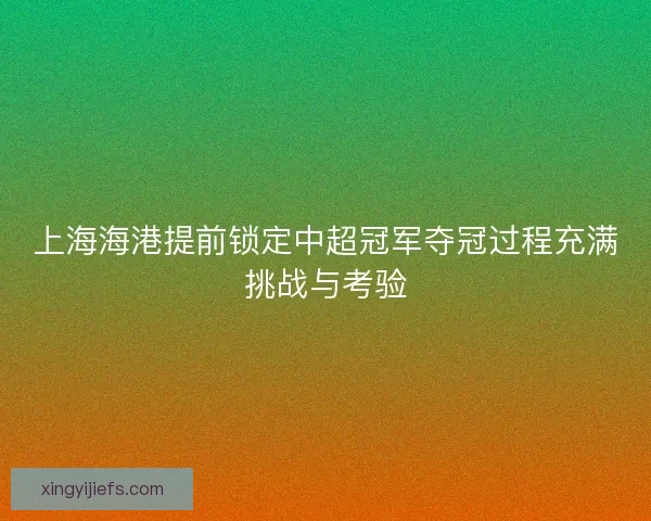 上海海港提前锁定中超冠军夺冠过程充满挑战与考验
